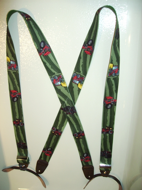 BUTTON-ON TRACTOR GREEN FIELDS Suspenders 1 1/2 inches wide and 48 inches long UB120N48TCGN